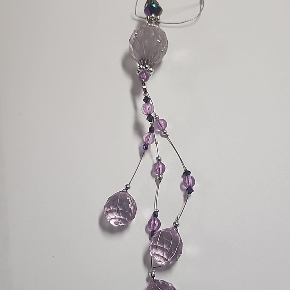 Plastic Sun Catcher Charm Ornament Purple Beaded